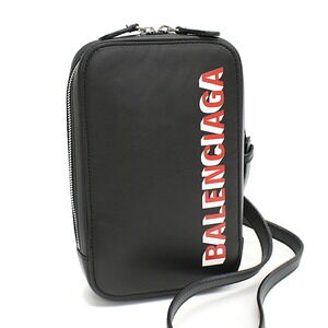 Balenciaga Cash Zip Phone Holder Crossbody Bag Black Leather